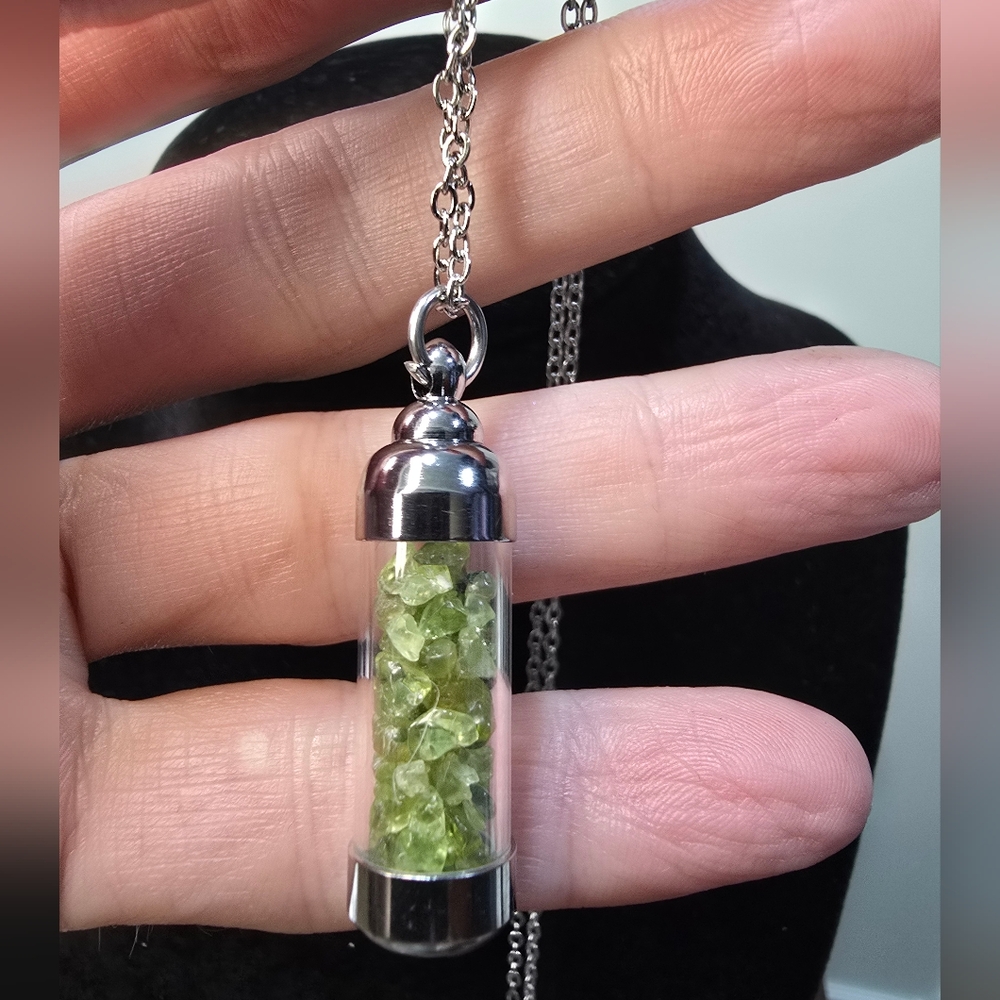 Peridot Crystal Chips Vial Pendant Necklace - Picture 7 of 7